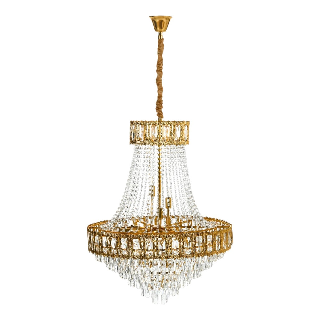 **Lustre en cristal doré avec pampilles**