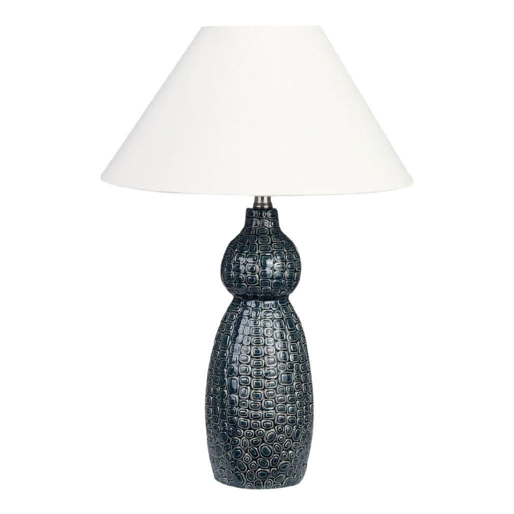 **Lampe de table en céramique noire à abat-jour blanc**