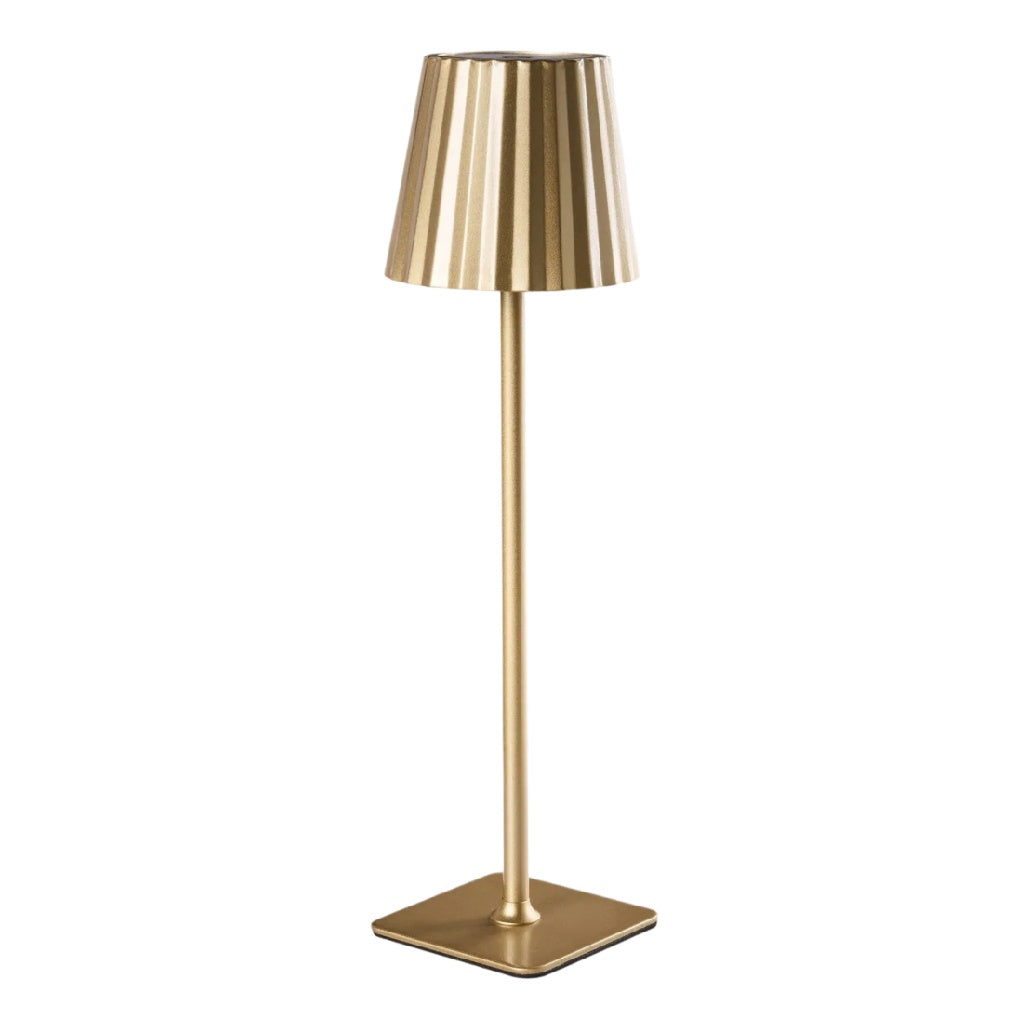 **Lampe de sol dorée à abat-jour plissé**